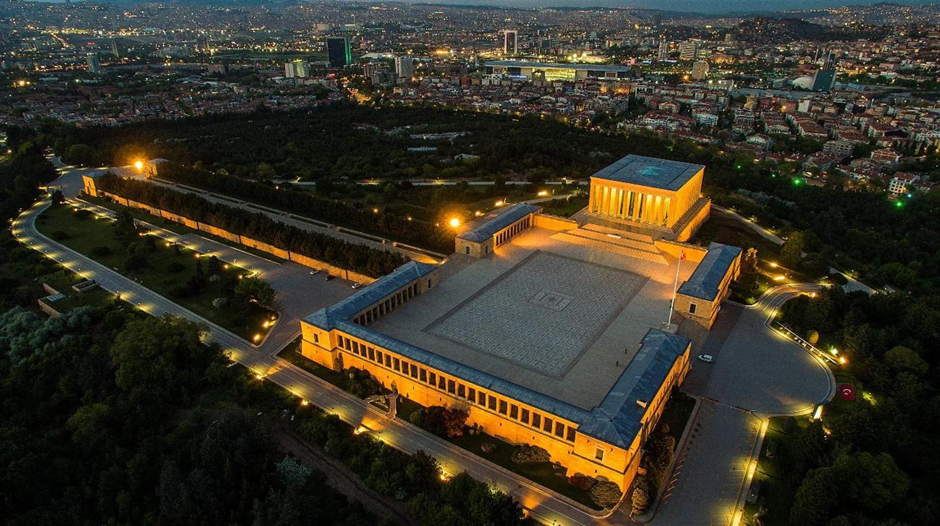 Anıtkabir mausoleum of Mustafa Kemal Atatürk in Ankara at golden hour with ceremonial plaza, government protocol significance, and diplomatic visitor importance