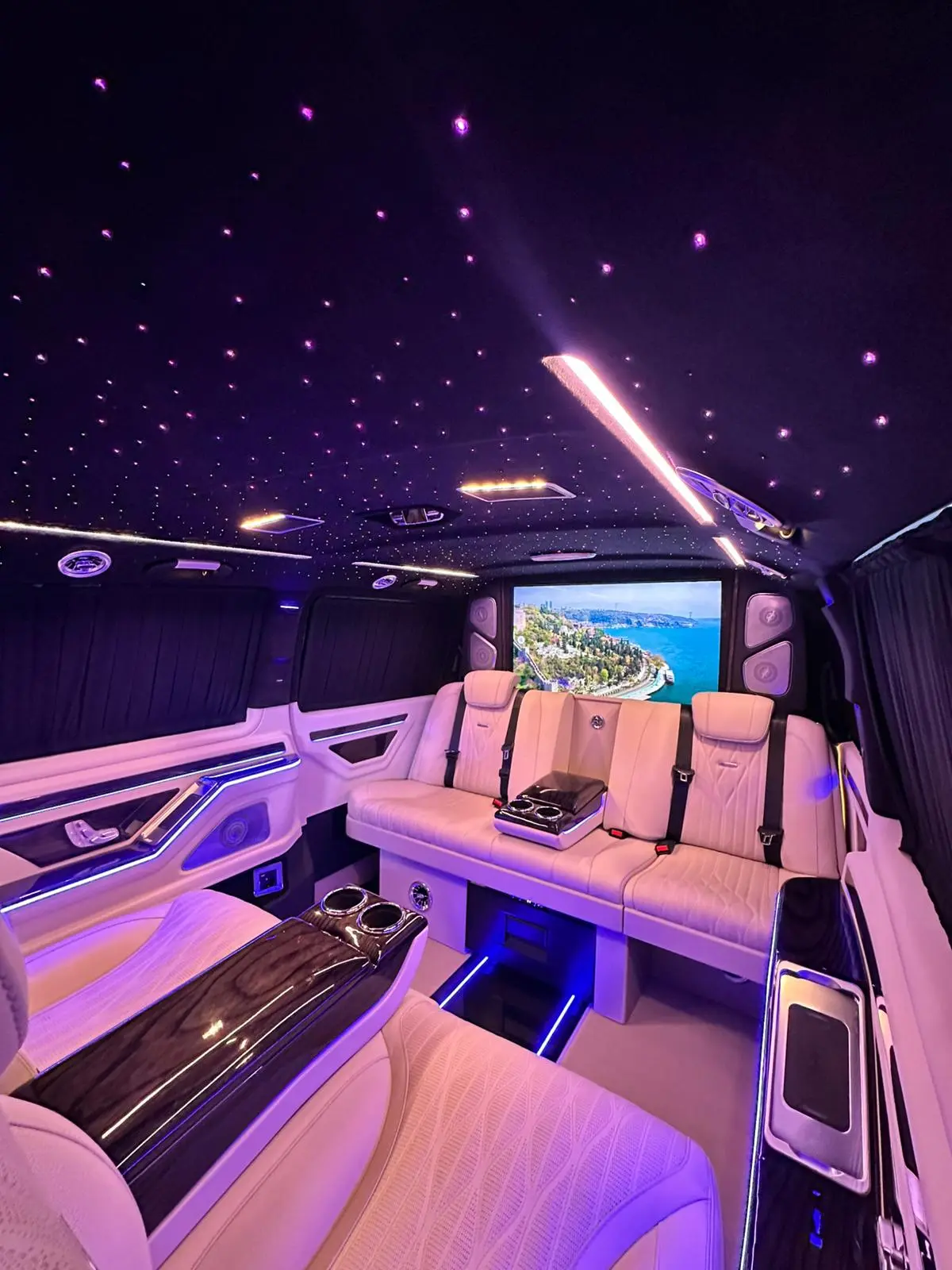 Bespoke Mercedes-Benz V-Class mobile office with starry ceiling and conference seating Turkey